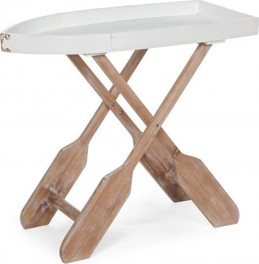 Oval Side Table Gozzo Made of Solid Wood Foldable White 76x40x66 cm