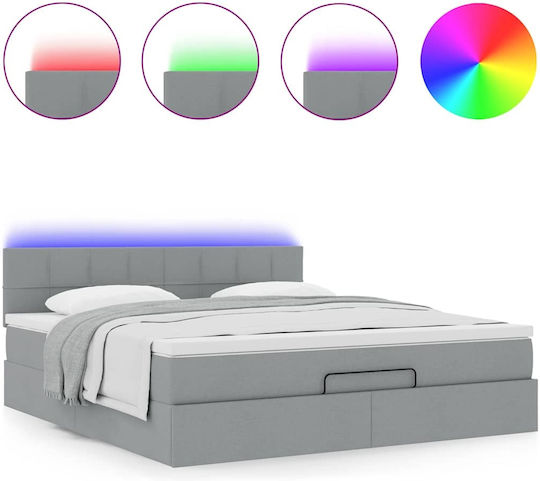 Upholstered Double Bed with Light Gray Fabric with Slats & Mattress 160x200cm