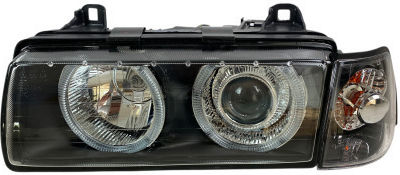 Vordere Scheinwerfer Angel Eyes BMW E36 1991-2000 4-türige Limousine Chrom Ohne Glühlampen H7 Set 2 Stück