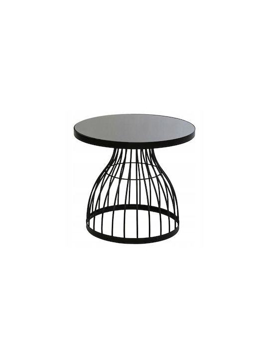 Masă Laterală Rotundă Mese De Cafea Din Sticlă Neagră L55xL55xÎ48.5cm
