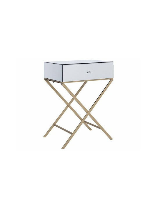Rectangular Side Table Berwyn 1730 Glass Foldable with Drawers Silver Gold M50xL40xH70cm