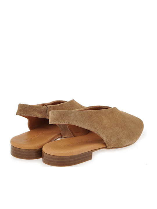 Suede Γυναικείες Μπαλαρίνες Slingback σε Καφέ Χρώμα