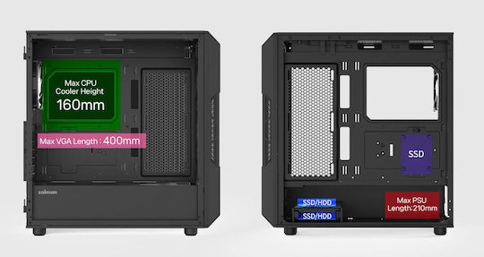 Zalman I3 Neo V2 RGB Gaming Midi Tower Κουτί Υπολογιστή με Πλαϊνό Παράθυρο Μαύρο