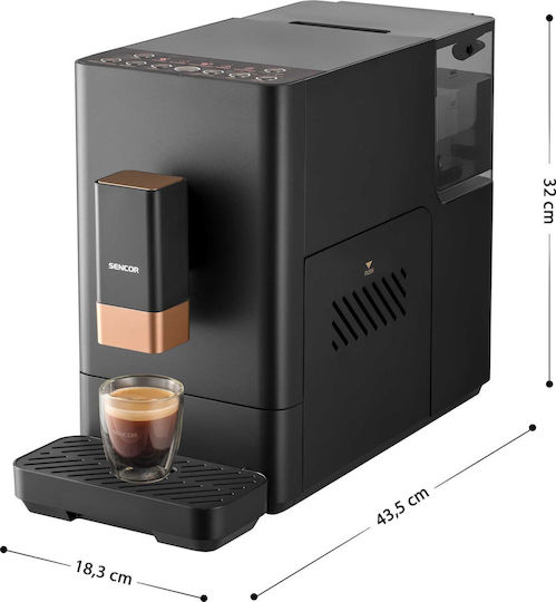 Sencor Automatic Espresso Machine 1350W 20bar Pressure for Cappuccino with Grinder Black SES 6100BK