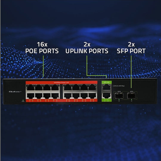 Qoltec 52292 L2 PoE Switch με 16 Θύρες Gigabit (1Gbps) Ethernet