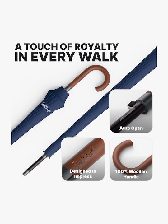 Royal Walk Winddicht Regenschirm mit Gehstock Blau