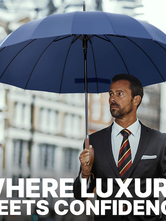 Royal Walk Winddicht Regenschirm mit Gehstock Blau