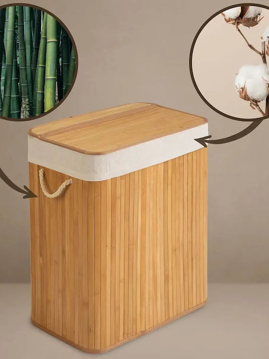 Smartic Coș De Rufe Bambus 100lt Cu Capac 61x54x34cm Bej