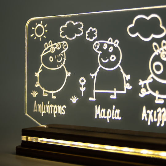 World of Wood LED Детска Декоративна Лампа Peppa Family Бяла 23x13cm