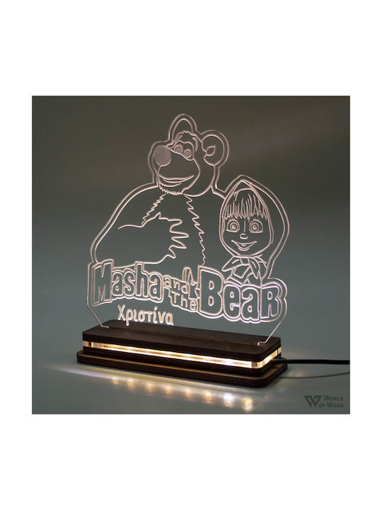 World of Wood Led Kids Decorative Lamp Masha and the Bear White 18x17cm