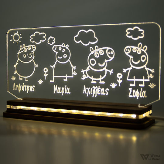 World of Wood LED Детска Декоративна Лампа Peppa Family Бяла 23x13cm