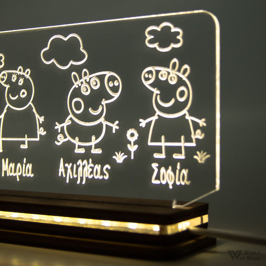 World of Wood LED Детска Декоративна Лампа Peppa Family Многоцветна 23x13cm