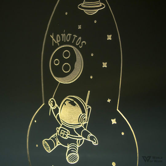 World of Wood Led Детска Декоративна Лампа Астронавт В Космоса Бяла 24x12cm