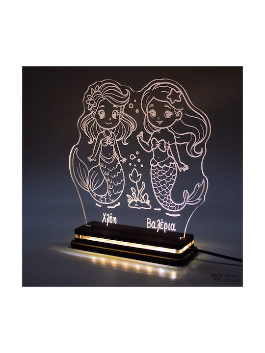 World of Wood Led Kids Decorative Lamp Twin Mermaids White 20x20cm