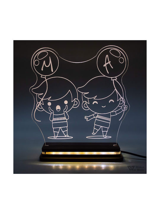 World of Wood Led Kids Decorative Lamp Twins Boys White 20x20cm