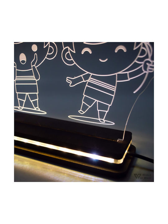 World of Wood Led Kids Decorative Lamp Twins Boys White 20x20cm