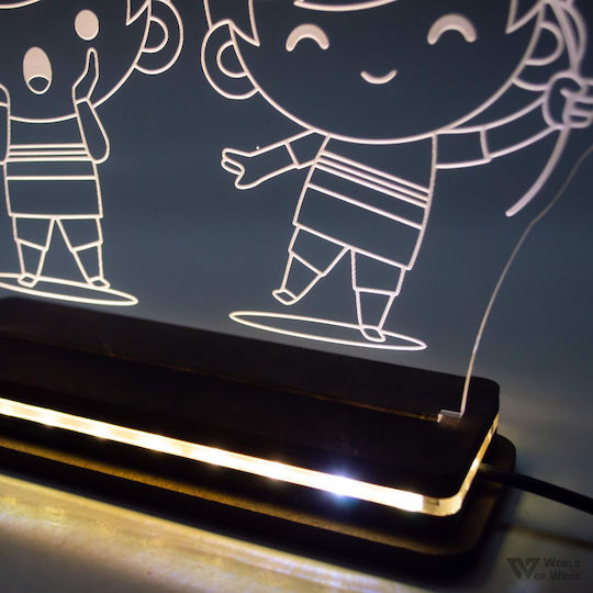 World of Wood Led Kids Decorative Lamp Twins Boys White 20x20cm