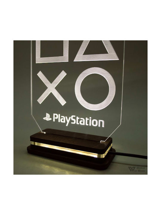 World of Wood Led Kids Decorative Lamp Playstation Logo White 17x13cm