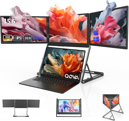 Qova Monitor Portabil Triplu Extensibil Pentru Laptop 15.6 Inch Full HD IPS 3 Monitor Extensor Ecran 1080p Conexiune USB-C HDMI 60Hz 300 Nits Compatibil Windows Mac Linux Suport Reglabil Plug And Play Display 16:9 Laptopuri 11-18 Inch