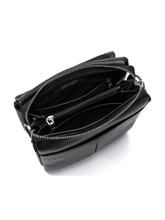 Geantă De Umăr / Tip Crossbody Pentru Bărbați Din Piele Neagră