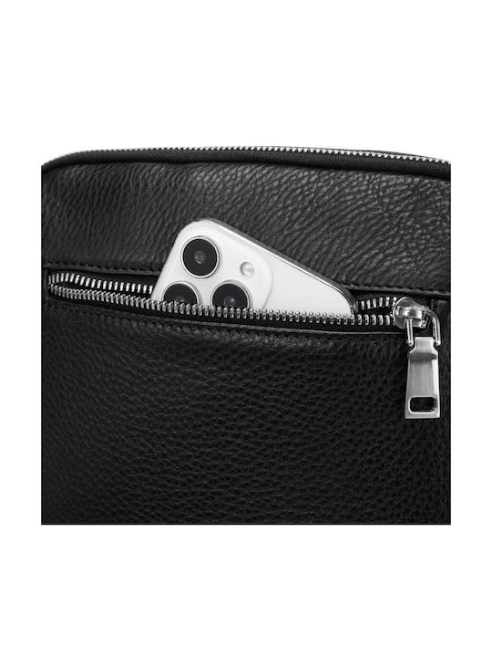 Geantă De Umăr / Tip Crossbody Pentru Bărbați Din Piele Neagră