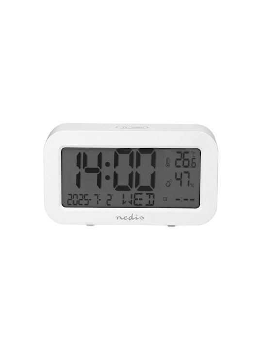 Nedis Digital Alarm Clock Lcd Screen Date Temperature Snooze Function White