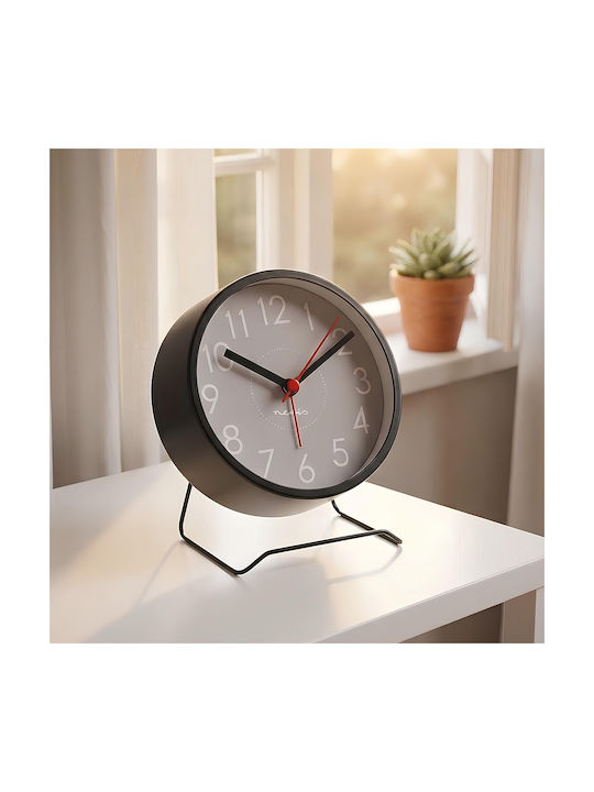 Nedis Ceas Deșteptător Analogic Rotund De Designer Cu Suport Metalic Funcție Snooze Negru