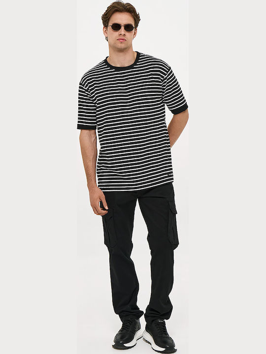 Cargo Elastic Trousers in Straight Leg Black