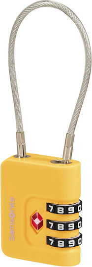 Samsonite Cablelock 3 Dial Steel Padlock with Cable Combination with TSA Certification 35mm Yellow 1pcs