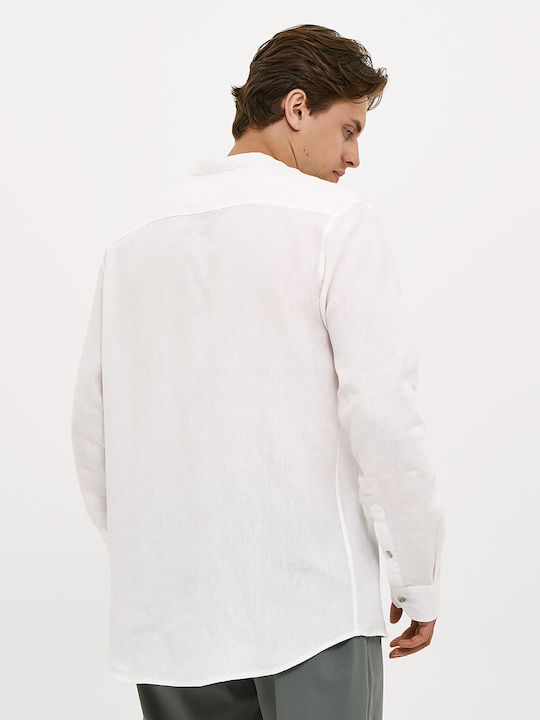 Long Sleeve Linen Shirt in Regular Fit White