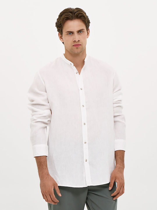 Long Sleeve Linen Shirt in Regular Fit White