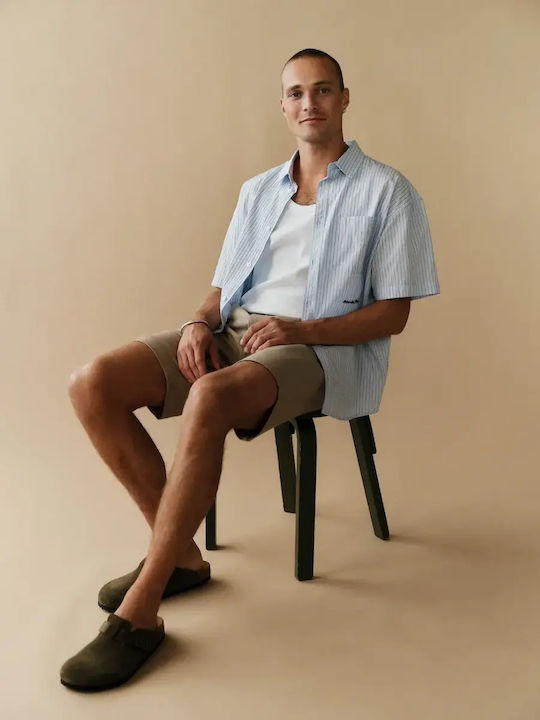 Short Sleeve Cotton Shirt in Regular Fit Striped Brown