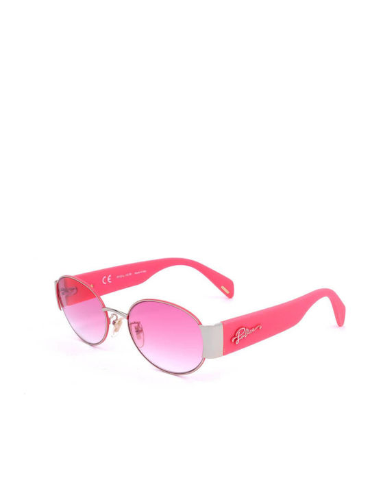 Police Women's Sunglasses with Silver Frame and Pink Gradient Lens SPLA18 0492