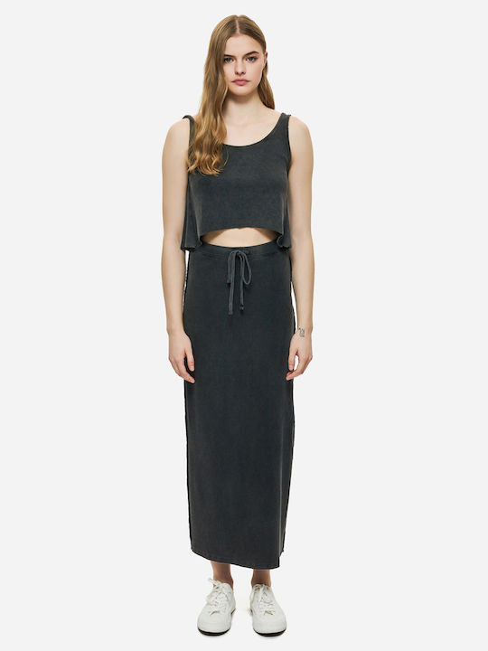 Γυναικείο Crop Top Βαμβακερό Αμάνικο Vint Black Black