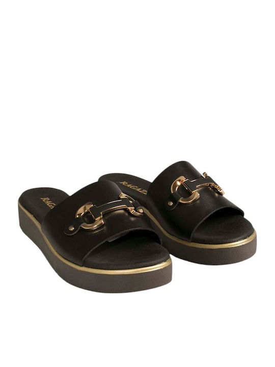 Leder Flache Damen Sandalen Schwarz