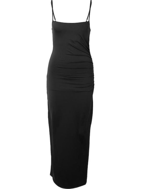 Ladies Summer Midi Evening Dress with Drape Black