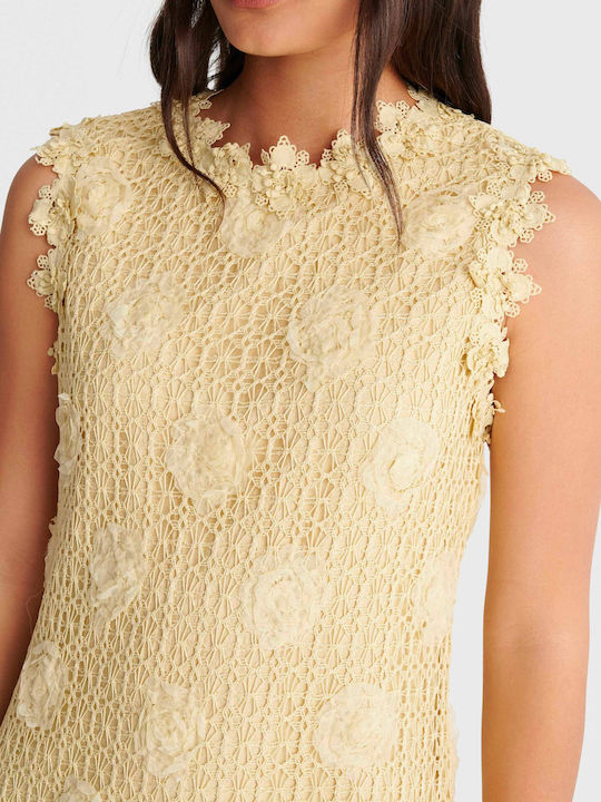 Summer Mini Dress for Wedding - Christening with Lace Yellow