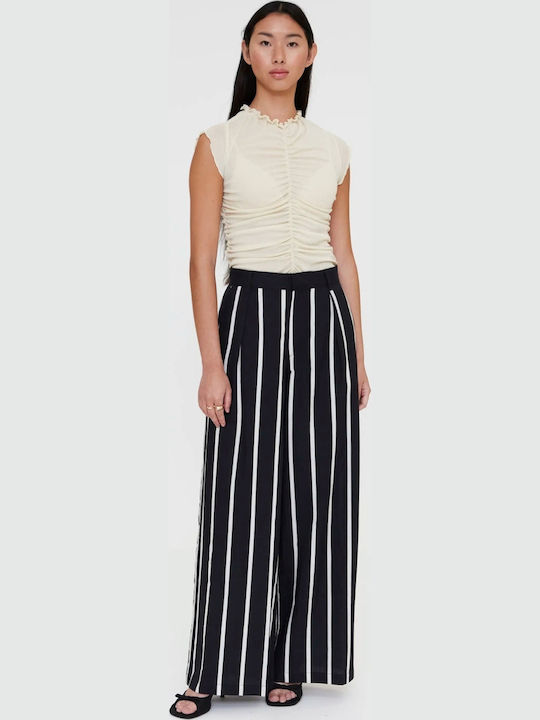 Women's High Rise Cotton Pantaloons in Wide Leg Style Black