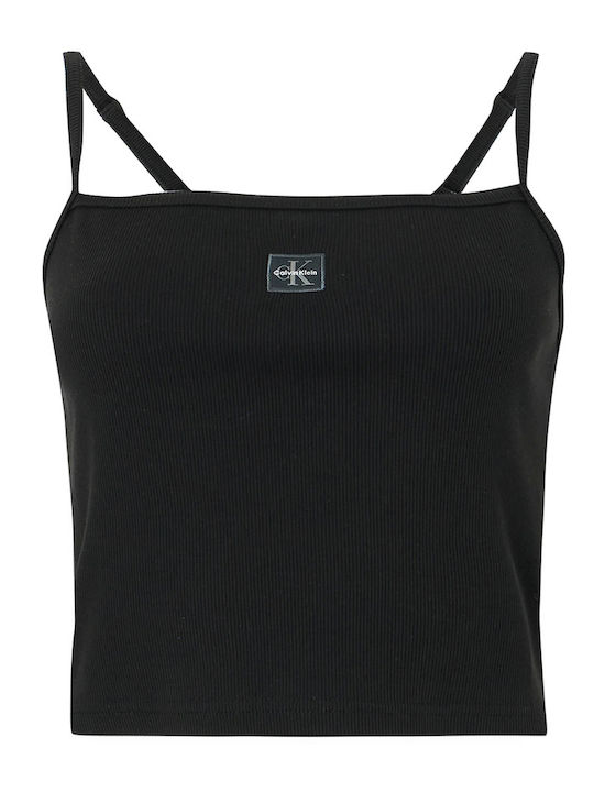 Γυναικείο Crop Top Βαμβακερό με Τιράντες Μαύρο