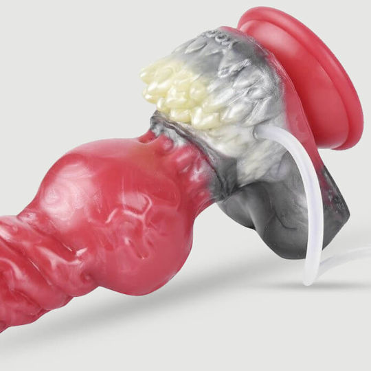 Dog Silicone Dildo Ribs & Ejaculation Furry Silicone Dildo Ejaculation & Suction Cup 21 X 7.5 Cm Red
