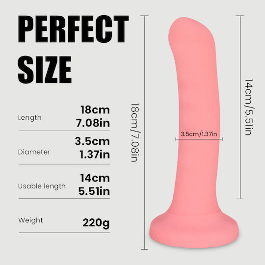 Λείο Κυρτό Dildo Σιλικόνης Βεντούζα Leon 18 Cm Smooth Curved Classic Silicone Dildo Suction Cup Ροζ