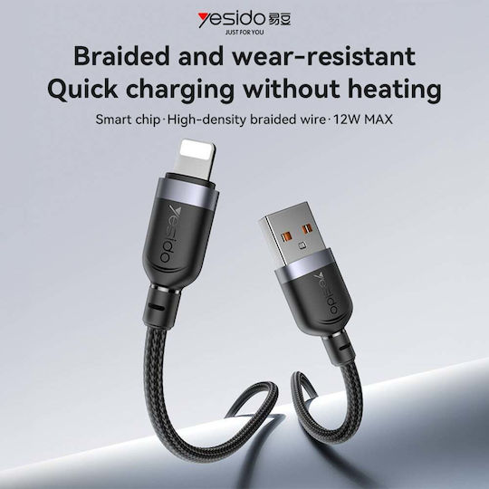 Yesido Braided USB-A To Lightning Cable 12W Black 1.2m