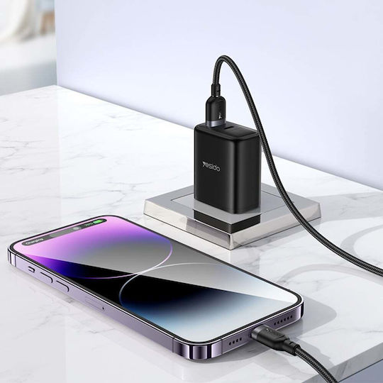 Yesido Braided USB-A To Lightning Cable 12W Black 2m