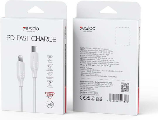 Yesido USB-C to Lightning Cable 27W Λευκό 1m