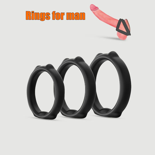 Σετ 3 Δαχτυλίδια Πέους Σιλικόνης Cat Ears 3 Silicone Cock Ring Set Μαύρο