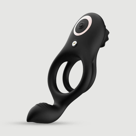 Vibrating Double Silicone Cock Ring Clitoral & Perineum Stimulation Black