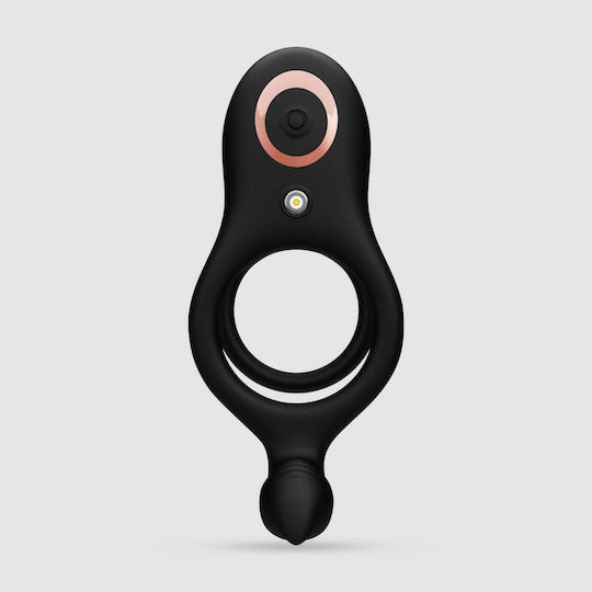 Vibrating Double Silicone Cock Ring Clitoral & Perineum Stimulation Black