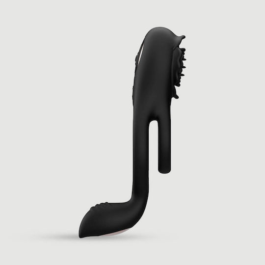 Vibrating Double Silicone Cock Ring Clitoral & Perineum Stimulation Black