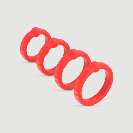 Σετ 4 Δαχτυλίδια Πέους Σιλικόνης 4 Ringer Soft Silicone Cock Ring Set Κόκκινο