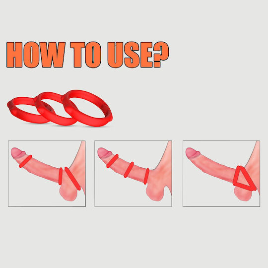 Σετ 3 Δαχτυλίδια Πέους Σιλικόνης Cat Ears 3 Silicone Cock Ring Set Κόκκινο
